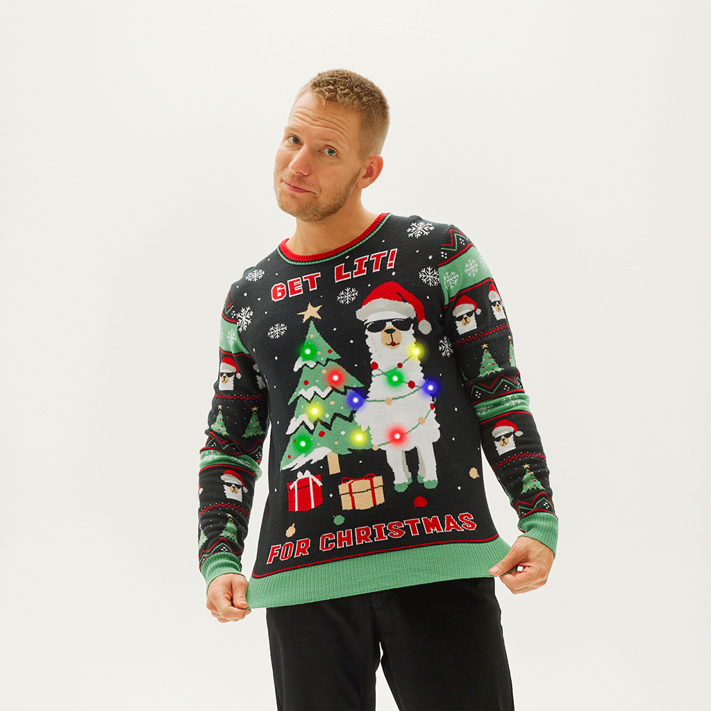 Get Lit Llama Christmas Sweater - Herre