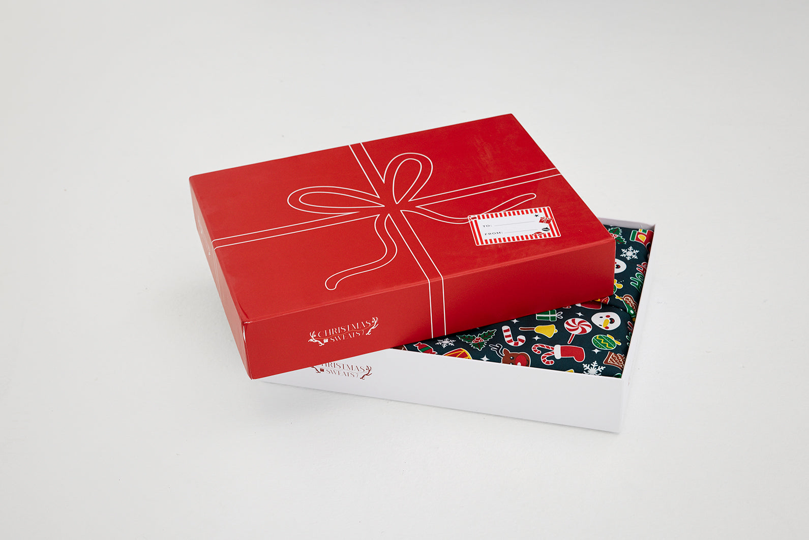 En rød gave med sløyfe.